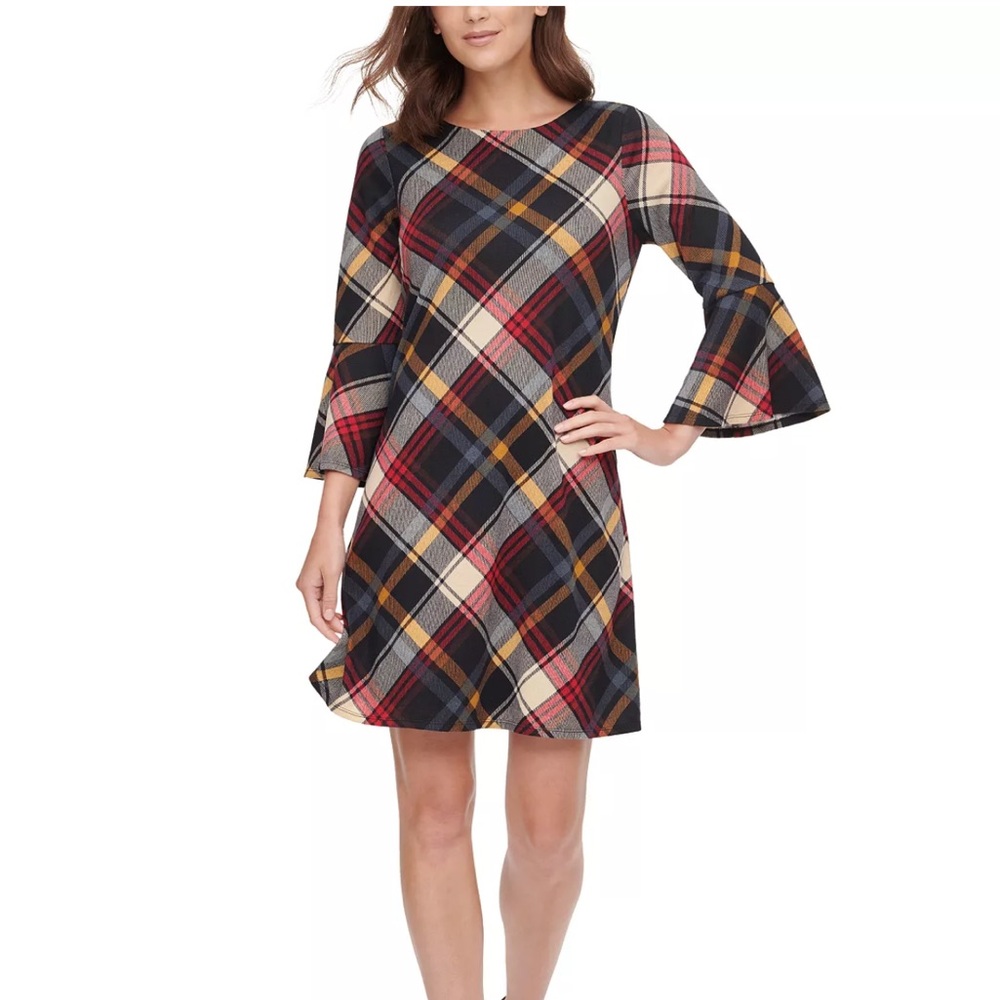 Plaid Bell-Sleeve Dress